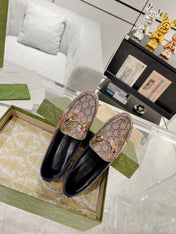 HORSEBIT LOAFER WITH FLOWER PRINT IN DARK BEIGE MONOGRAM JACQUARD FABRIC