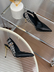 BALMAIN 25S SLINGBACK SHOES 95MM IN BLACK CALFSKIN