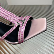 BALMAIN 25S MONETA SANDAL 95MM IN LAVENDER PINK CALFSKIN WITH CRYSTAL
