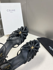 CELINE 26S KNOT STRAPPY SANDALS 60MM IN BLACK CALFSKIN