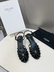 CELINE 26S KNOT STRAPPY SANDALS 60MM IN BLACK CALFSKIN