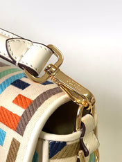 Fend Baguette White and Multicolour Canvas Bag 27 with FF Embroidery Ghw