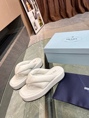 PRA THONG FLATFORM SANDALS WHITE LAMBSKIN