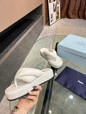 PRA THONG FLATFORM SANDALS WHITE LAMBSKIN