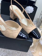 HIGH SLINGBACKS 65 BEIGE CREAM MIX BLACK CALFSKIN