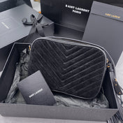 LOU CAMERA BAG 23 IN BLACK SUEDE AND CALFSKIN TRIM