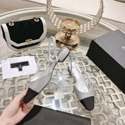 slingback 2.5 glitter silver black grosgrain