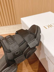 DIOR PLATFORM SLIDES 25S 30 MM IN BLACK FABRIC AND CALFSKIN