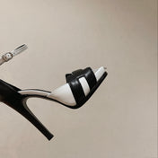 H - CLASSIC SANDAL 125 BLACK MIX WHITE LAMBSKIN