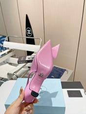 POINTED TOE SLINGBACK KITTEN HEEL WITH BOW IN PINK GLOSSY LAMBSKIN