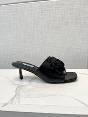 PRA FLOWER POINTED HEELS 55 BLACK CALFSKIN