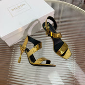 BALMAIN 25S HIGH HEEL SANDALS 95MM IN GOLD GLOSSY CALFSKIN