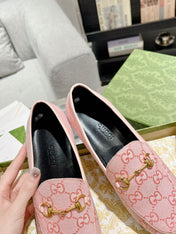 MEN'S LOAFER WITH HORSEBIT IN PINK PASTEL MONOGRAM JACQUARD FABRIC