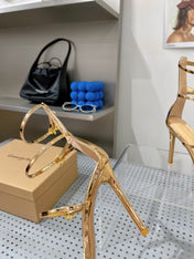 GIANVITO ROSSI 26S SQUARE-TOE HIGH-HEEL SANDALS 105 MM IN GOLD PATENT CALFSKIN