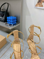 GIANVITO ROSSI 26S SQUARE-TOE HIGH-HEEL SANDALS 105 MM IN GOLD PATENT CALFSKIN