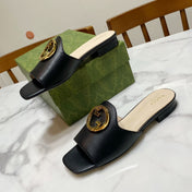 GUCCI 26S BLONDIE SLIPPERS IN BLACK CALFSKIN