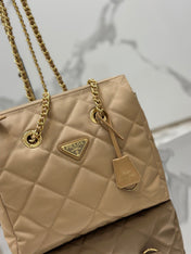 VINTAGE HOBO BAG 25 IN LIGHT FRENCH BEIGE QUILTED NYLON GOLD HARDWARE
