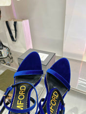 PADLOCK HIGH HEEL 10 CM SANDAL IN NAVY BLUE VELVET