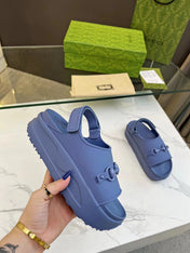 HORSEBIT FLATFORM SANDAL 5 CM IN AEGEAN BLUE IMPORTED TPU