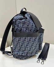 FENDI STRIKE LARGE 46 FF MIDNIGHT BLUE JACQUARD FABRIC BACKPACK