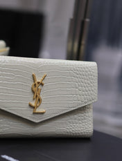 UPTOWN WALLET 21 IN WHITE CROCODILE PATTERN CALFSKIN GOLD LOGO
