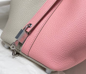 HERMES 25S PICOTIN LOCK 18 IN PINK AND LIGHT GRAY CALFSKIN SILVER HARDWARE