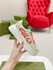 GG TRAINER SAGE CALFSKIN WITH FLOWERS PATTERN