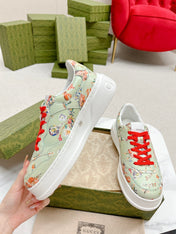 GG TRAINER SAGE CALFSKIN WITH FLOWERS PATTERN