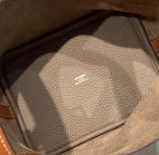 HERMES 25S PICOTIN LOCK 18 IN BURNT ORANGE AND BROWN CALFSKIN SILVER HARDWARE