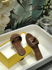 FENDI BAGUETTE SLIDES IN COFFEE BROWN LAMBSKIN