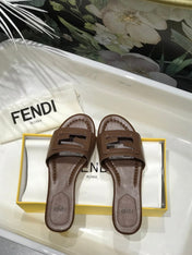 FENDI BAGUETTE SLIDES IN COFFEE BROWN LAMBSKIN