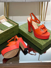 GG 120 INTERLOCKING G SANDAL ORANGE CALFSKIN