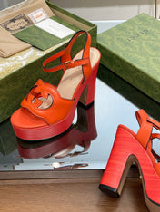 GG 120 INTERLOCKING G SANDAL ORANGE CALFSKIN