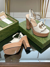 GG 120 INTERLOCKING G SANDAL WHITE CALFSKIN