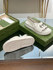 GG INTERLOCKING G CUT OUT SANDAL WHITE LAMBSKIN