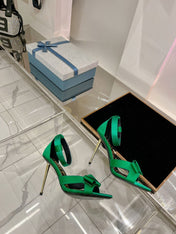 HIGH HEELS 11 CM IN COOL GREEN PURE SILK AND LAMBSKIN