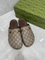 MULE WITH GOLD HORSEBIT IN BEIGE AND EBONY MONOGRAM CANVAS