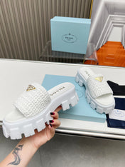 PRA THICK-SOLED CROCHET SANDALS WHITE WOVEN FABRIC