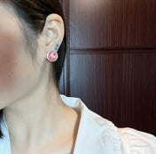 CHANEL 26S DOUBLE C LOGO ROUND PINK RESIN STUD EARRINGS IN GOLD METAL 633346