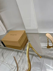 GIANVITO ROSSI 26S HEELED SANDALS 105 MM IN GOLD TPU