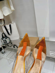 GIANVITO ROSSI 26S HEELED SANDALS 105 MM IN ORANGE METALLIC TPU