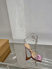 GIANVITO ROSSI 26S HEELED SANDALS 105 MM IN METALLIC PINK PATENT LEATHER CRYSTALS