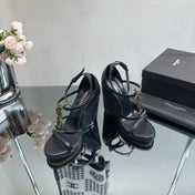 SL CASSANDRA WEDGE ESPADRILLES BLACK CALFSKIN