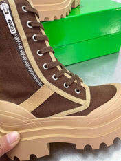RIBBON BOMBER LACE-UP BOOTS IN RUSSET MIX PEANUT BROWN CANVAS