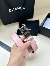 CC 30MM BELT IN LIGHT PINK AND BLACK CALFSKIN WITH SILVER HARDWARE
