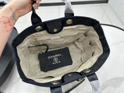 CC DEAUVILLE LARGE 38 TOTE BAG IN DARK NAVY CANVAS WITH WHITE LOGO EMBROIDERED