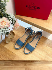 VALENTINO 26S WEDGE SANDALS IN BLUE CALFSKIN
