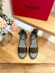 VALENTINO 26S WEDGE SANDALS IN OLIVE GREEN CALFSKIN