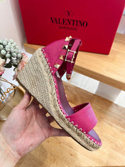 VALENTINO 26S WEDGE SANDALS IN DARK PINK CALFSKIN