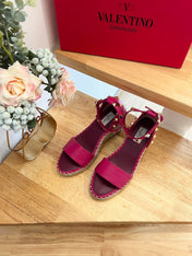 VALENTINO 26S WEDGE SANDALS IN DARK PINK CALFSKIN